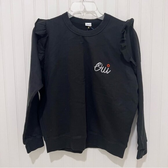 Clare V Black Oui S Ruffle Sweatshirt NWT - Picture 1 of 7